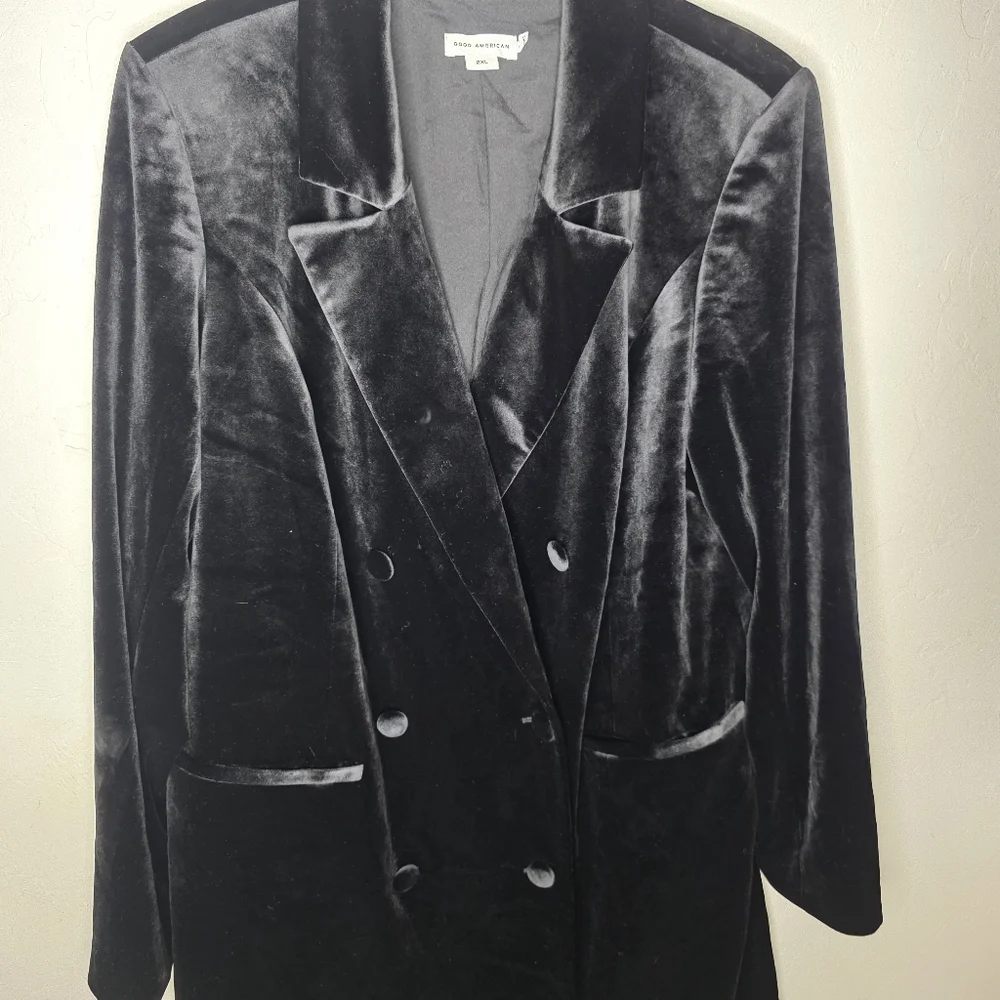 Good American Exec Double-breasted Velvet Mini Dress In Black Tuxedo dress 2X - Picture 6 of 11